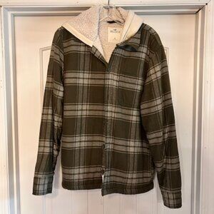 Hollister Green Plaid Shacket with Faux Fur Lining Men's Size Medium